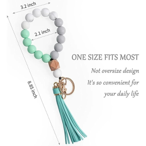 Tassel Silicone Forthee Wristlet Key  Ring Bracelet Beaded Key Chains for Women - Picture 2 of 7
